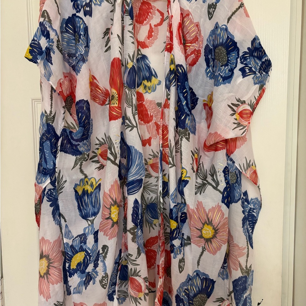 Floral Red, White & Blue Print Kimono